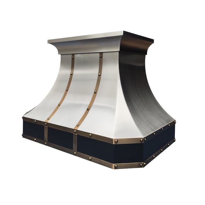 RHM Brushed Stainless Steel Range Hood Clipped Corner with Brown Accents SH3-5BTRM