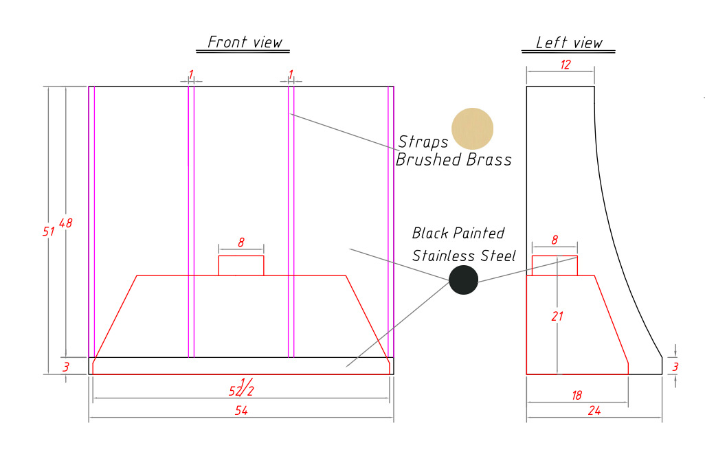 Custom Stainless Steel Slope Vent Hoods with Brass Straps H8-4TR for Smita-50% deposit