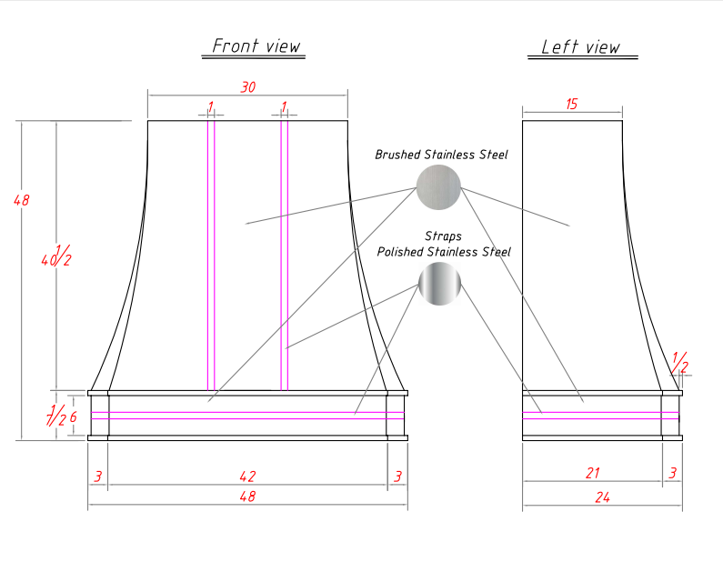RHM Sweep Stainless Steel Custom Kitchen Hoods with Cut Off Edge H3 for Amy