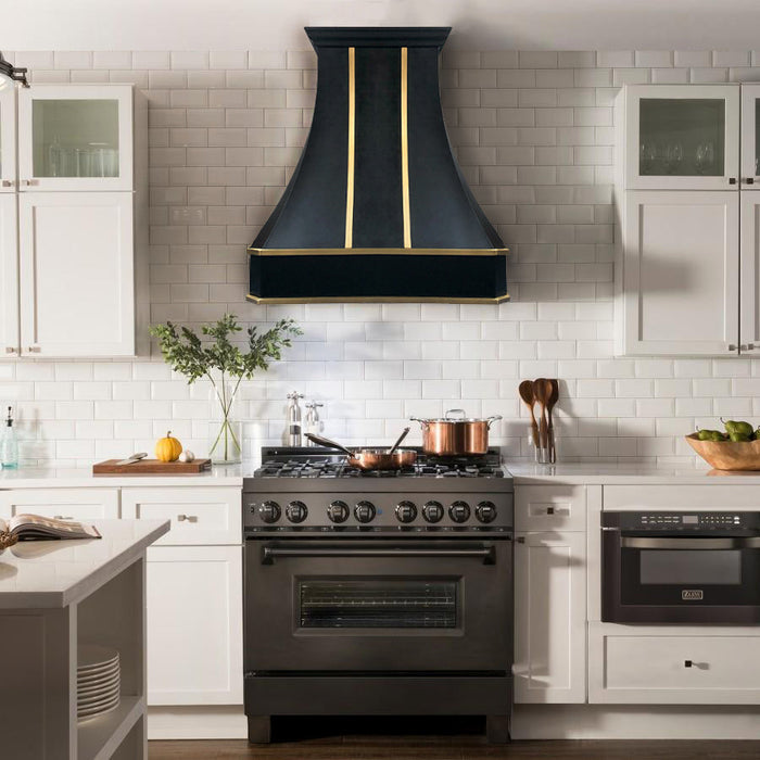 curved-stainless-steel-range-hood-with-gold-strap
