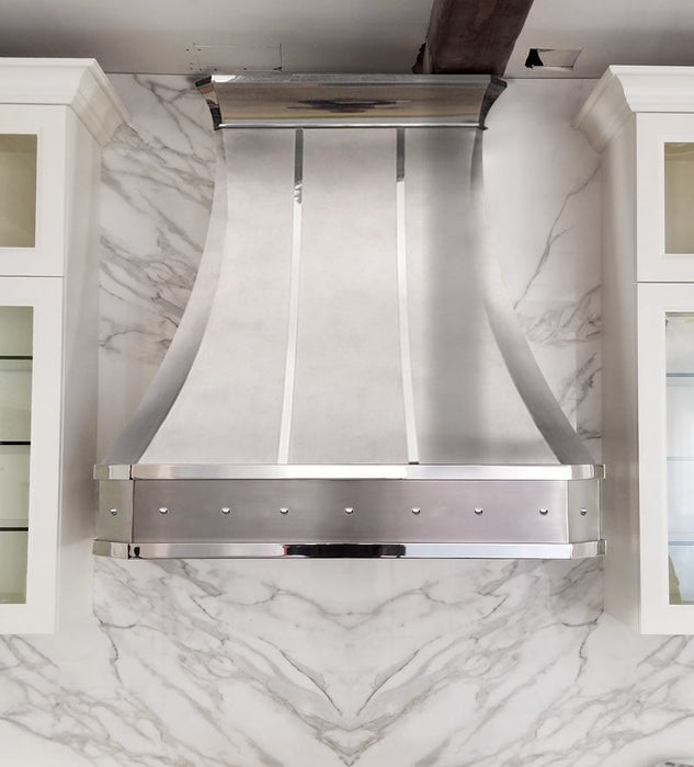 Curved Brushed Stainless Steel Custom Kitchen Hood with Polished Accents H3Y-C2TRR for Christina