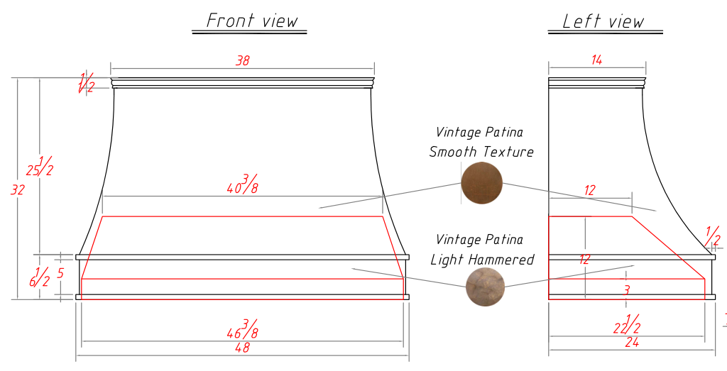 RHM Curved Copper Hood Natural Patina Hand-hammered for Sterling
