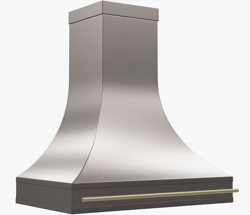 RHM Curved Stainless Steel Custom Range Hood with Brass Accents H35 for Lisa