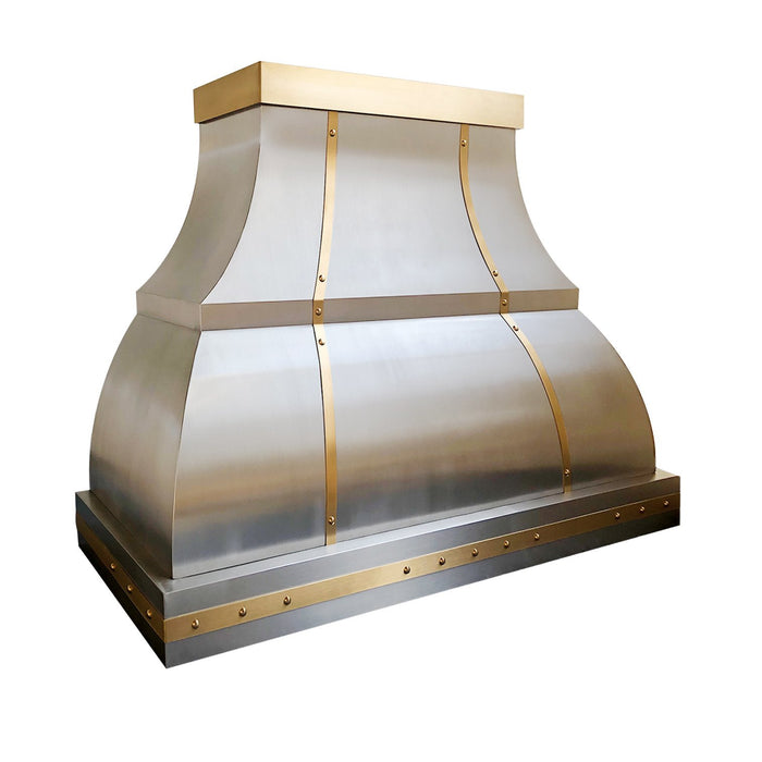 RHM Curved Stainless Steel Custom Range Hoods with Brass Accents for Patricia