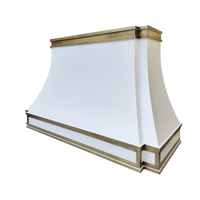 RHM-Sweep Stainless Steel Custom Range Hood with Brass Trim 61"W x 23"D x 38"H SH33 (in-stock)