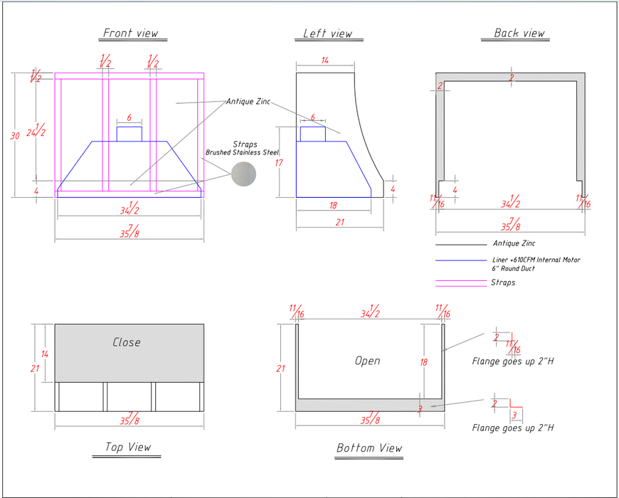 RHM Custom Stainless Steel Range Hoods with Bands for Cathy