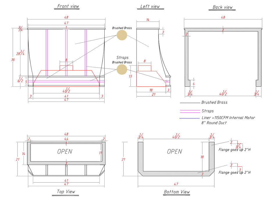 RHM Slope Brass Custom Kitchen Hoods with Bands H32 - Woods Design House