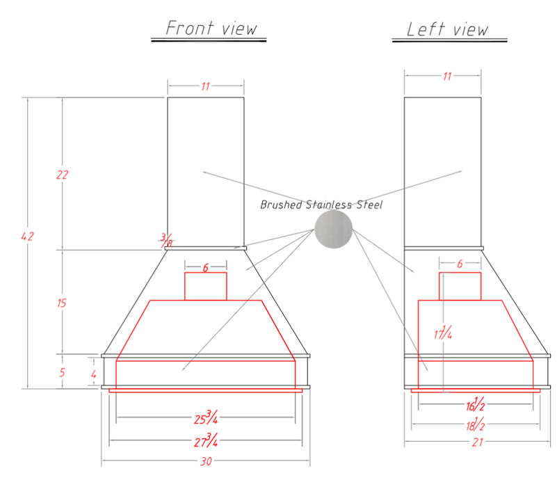 RHM Modern Brass Kitchen Range Hood Chimney Style H35 for Kristen