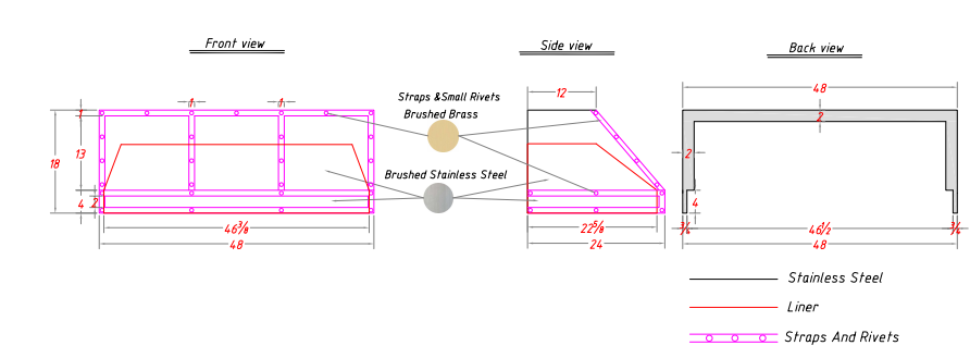 RHM Slope Stainless Steel Custom Kitchen Hoods with Copper Straps for Estelle