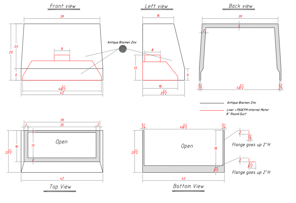 RHM Sloped Handcrafted Custom Metal Vent Hoods for Lindsay's Project