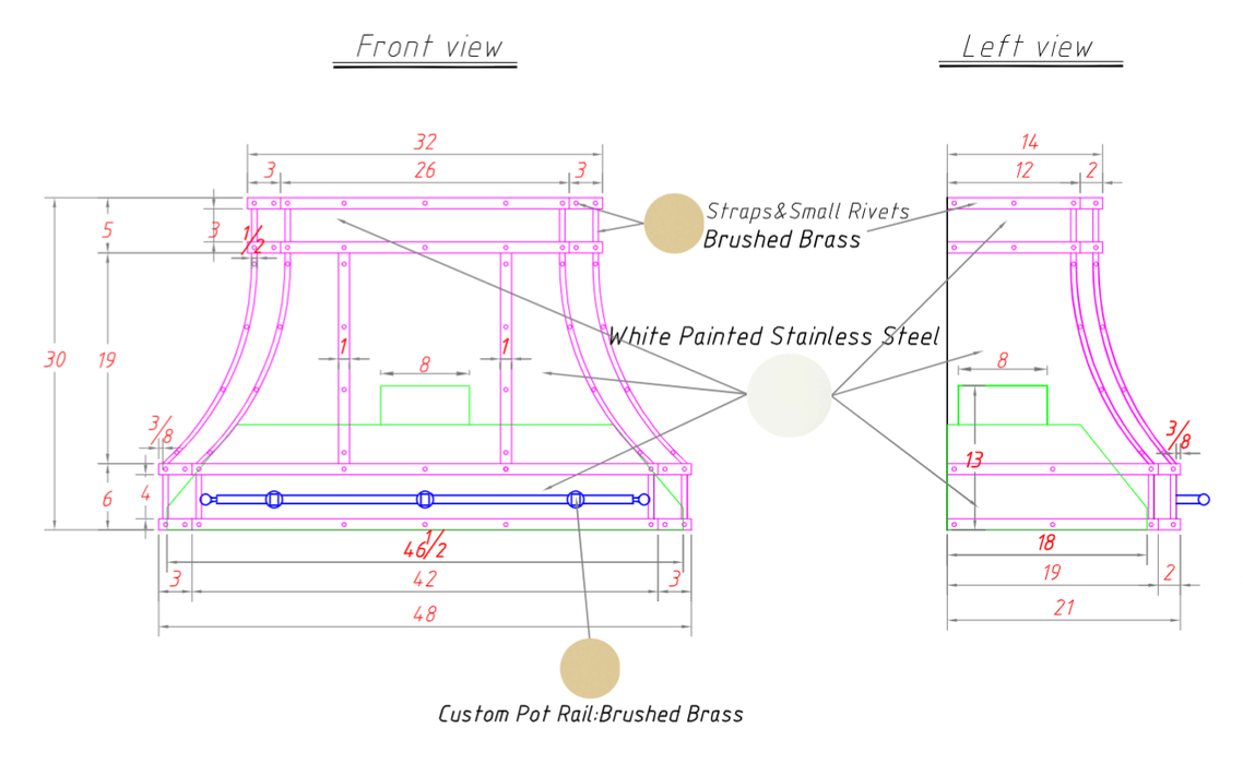 RHM Custom Stainless Steel Range Hood H33 for Tannya