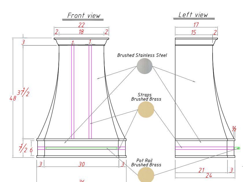 RHM Curved Custom Stainless Steel Range Hoods with Bands for Bob