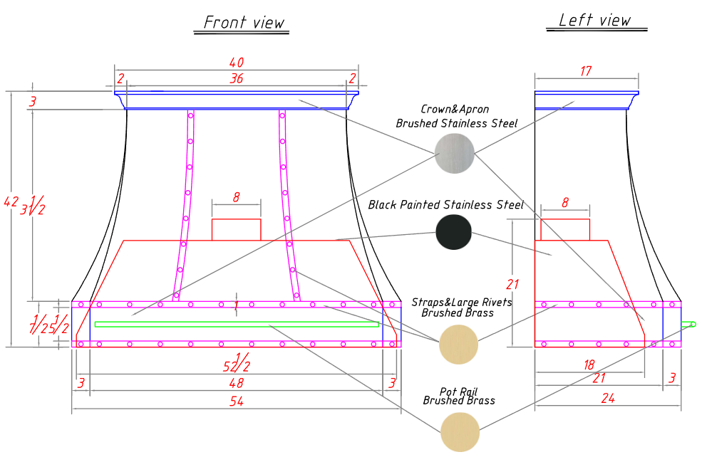 RHM Custom Stainless Steel Range Hood H3 for Ali