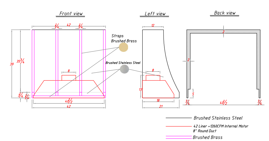 Custom Stainless Steel Slope Vent Hoods with Brass Straps H8 for Linda