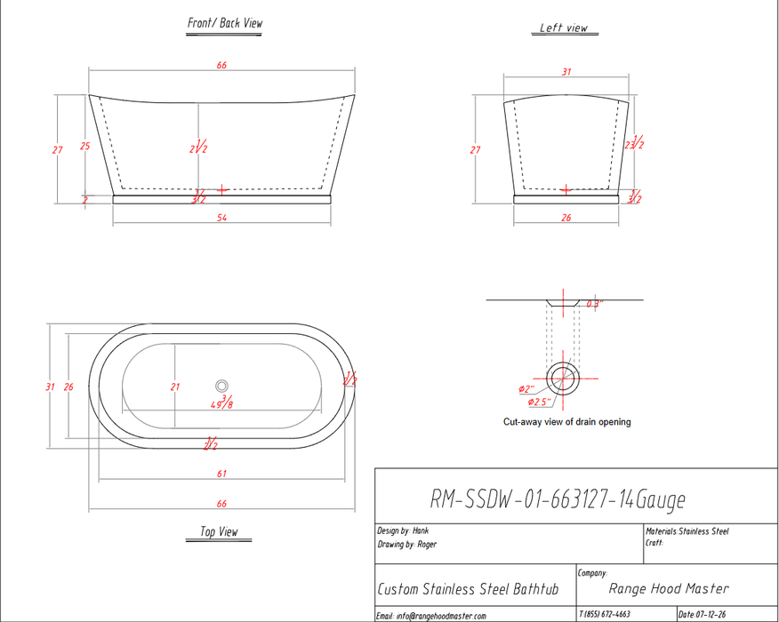 RHM Staninless Steel Double Wall Customizable Tub for Sarah