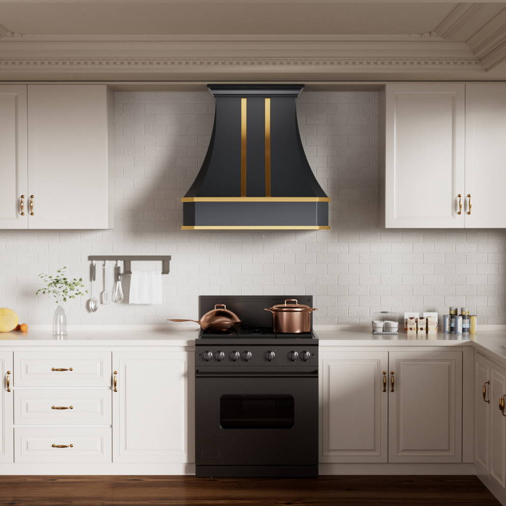 RHM Black and Gold Matte Stainless Steel Custom Vent Hoods with Cut Of ...