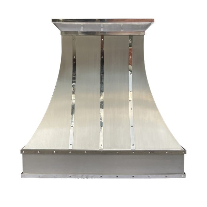Sweep Brushed Stainless Steel Custom Range Hood with Polished Bands