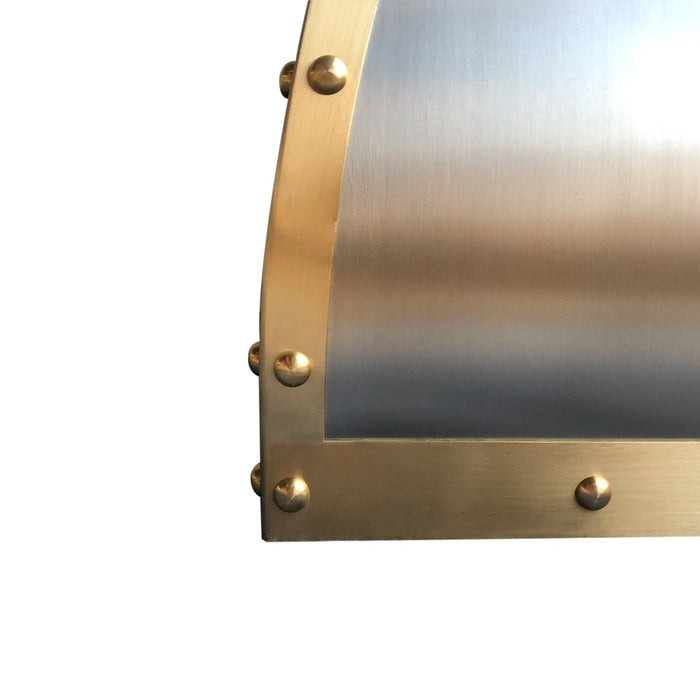 Custom Stainless Steel S-Curve Range Hood with Brass Straps for Jennifer