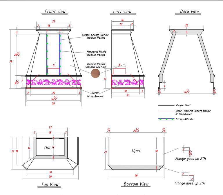 RHM Custom Copper Hood VH14TR+Custom 16-Gauge Copper Metal Sheets for Jim