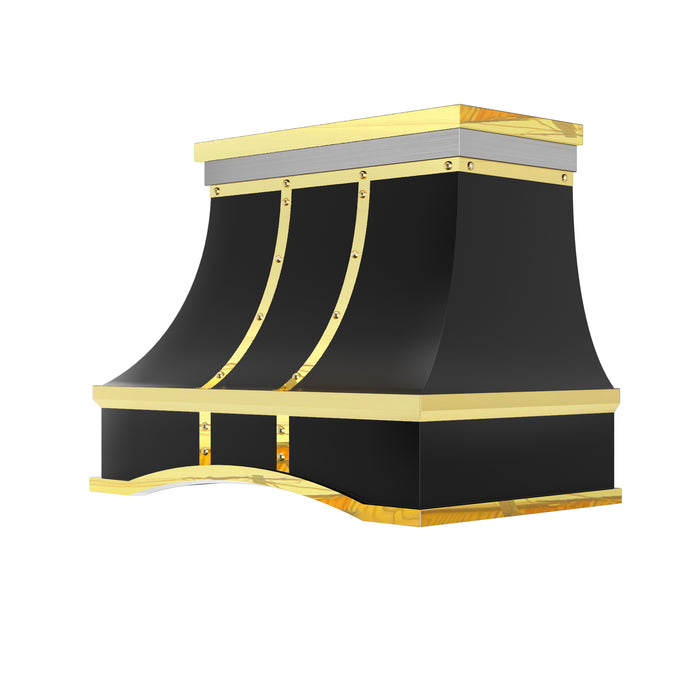 RHM Sweep Custom Stainless Steel Kitchen Hoods with Brass Straps for Coreen