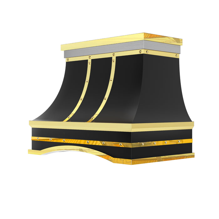 RHM Sweep Custom Stainless Steel Kitchen Hoods with Brass Straps for Coreen