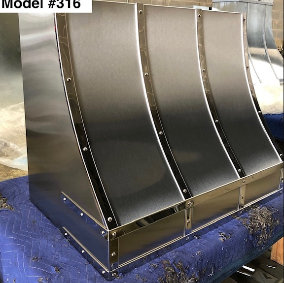 RHM Sloped Handcrafted Stainless Steel Custom Vent Hoods for Jenna
