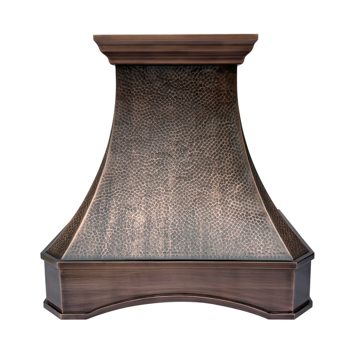 Hammered Copper Wall Mount Range Hood with Arch Design 30-1/2" W x 30" H VH26  (in-stock)