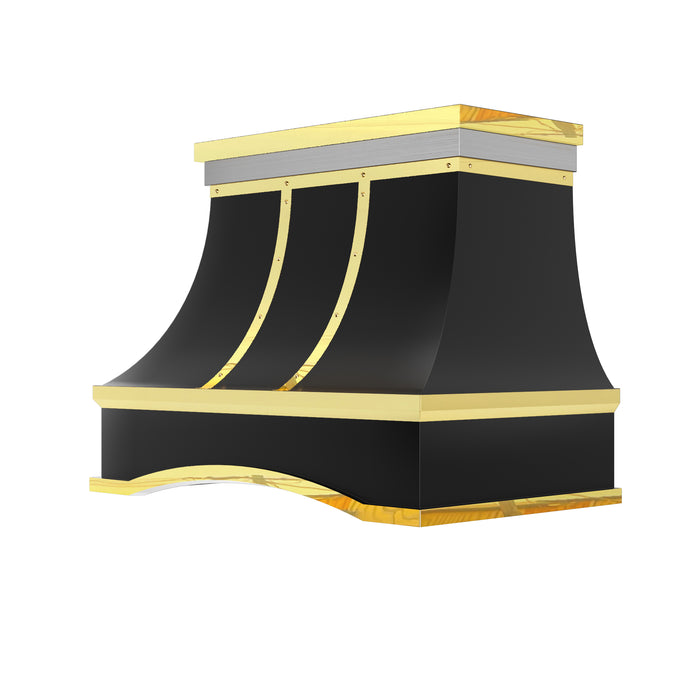RHM Sweep Custom Stainless Steel Kitchen Hoods with Brass Straps for Coreen