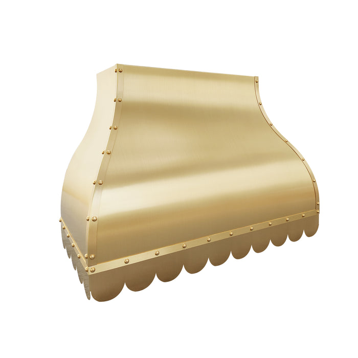 Custom brass range hood with  Hand-hammered design for luxury kitchens