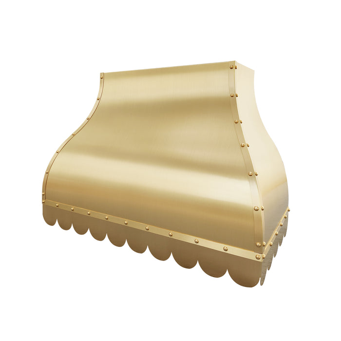 Brass range hood with  custom design for luxury kitchens