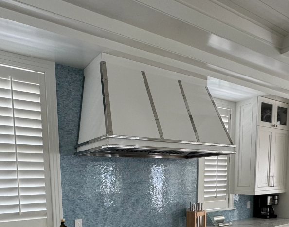 RHM Sloped Handcrafted Stainless Steel Custom Vent Hoods for Janet