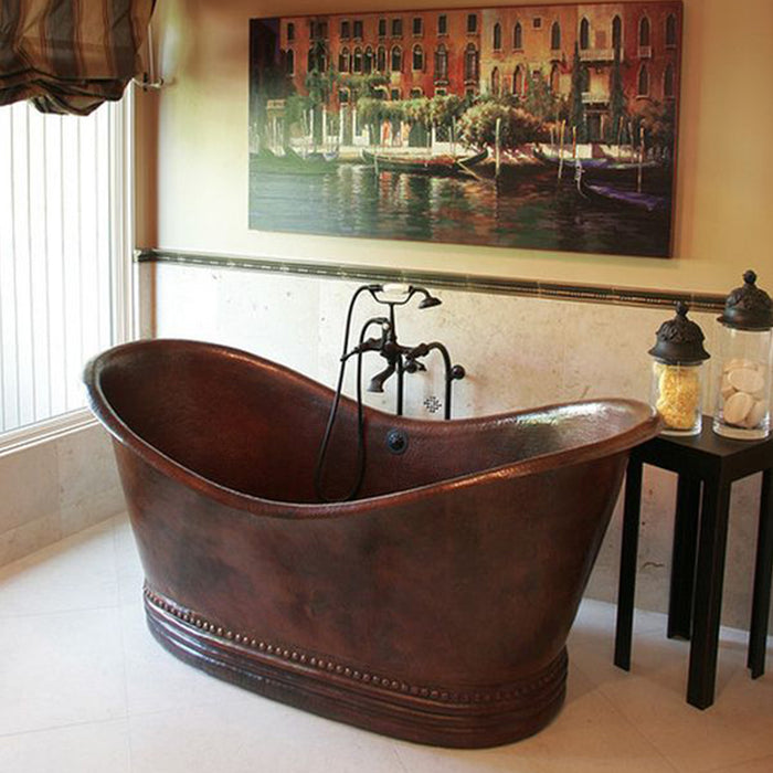 Hammered Copper Double-Slipper Tub with Pedestal RM-CB01-06
