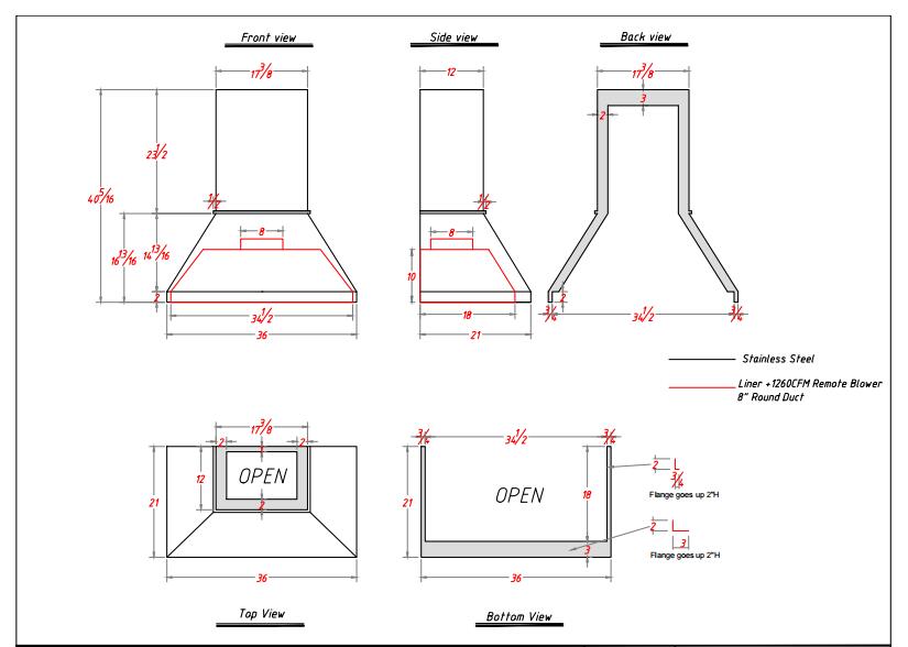 Internal Insert Chimney Style Stainless Steel Handcraft Kitchen Hood f