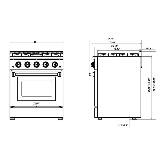 30 in. 4.2 cu. ft. Professional Gas Range in Stainless Steel Specs