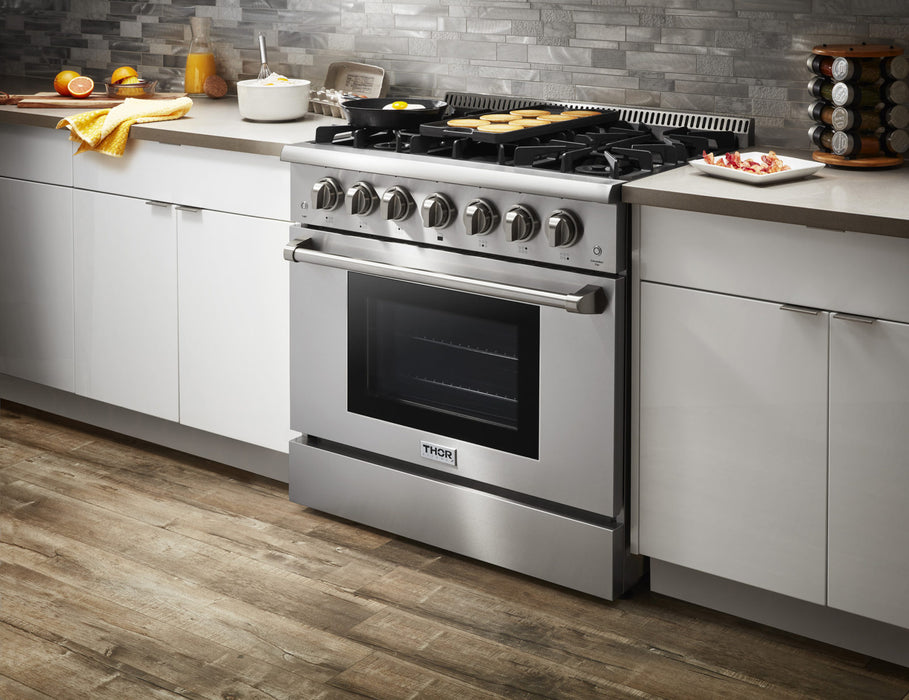 Thor Kitchen 36 in. Professional Dual Fuel Range in Stainless Steel with 6 Burners 5.2 cu. ft. Double Ovens