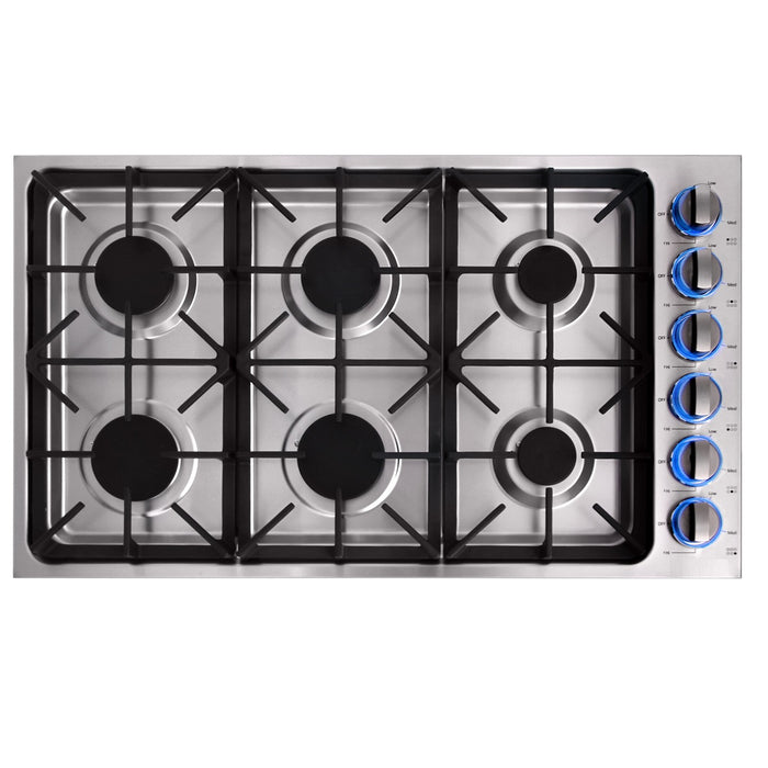 36 Inch Professional Drop-In Gas Cooktop with Six Burners in Stainless Steel RHMC3600