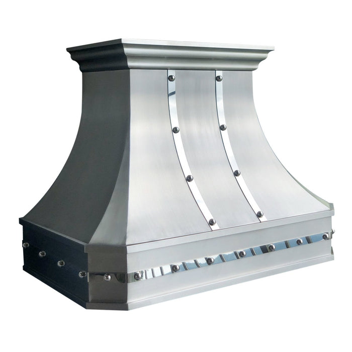 Curved Custom Stainless Steel Range Hood with Mirror Bands for Bernadette