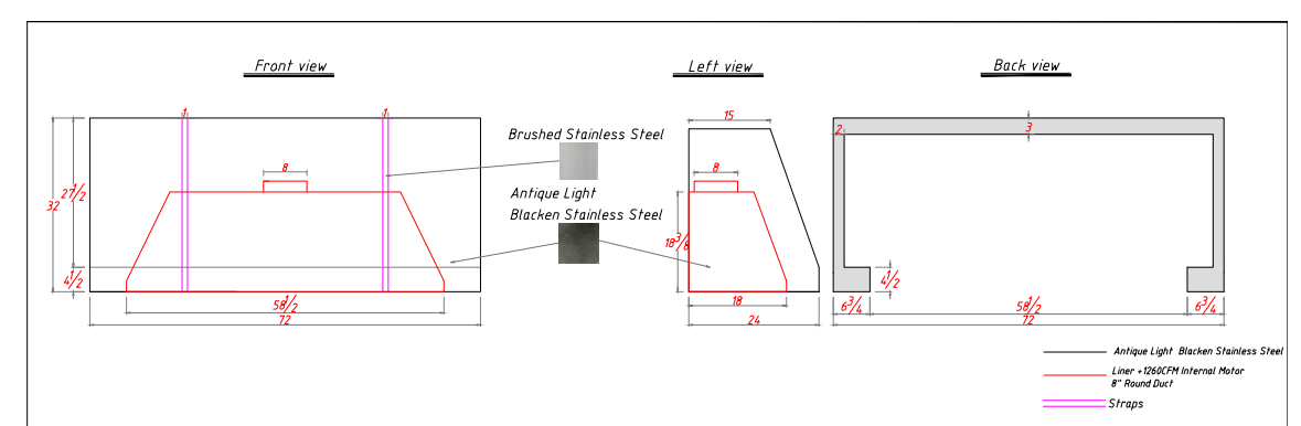 Angled Stainless Steel Custom Metal Range Hoods with Bands for Trish