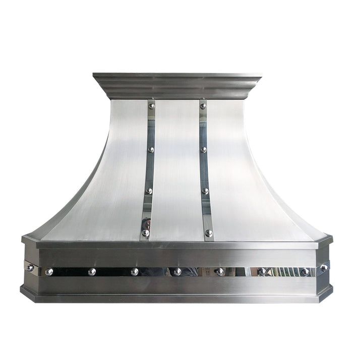 Curved Custom Stainless Steel Range Hood with Mirror Bands for Bernadette