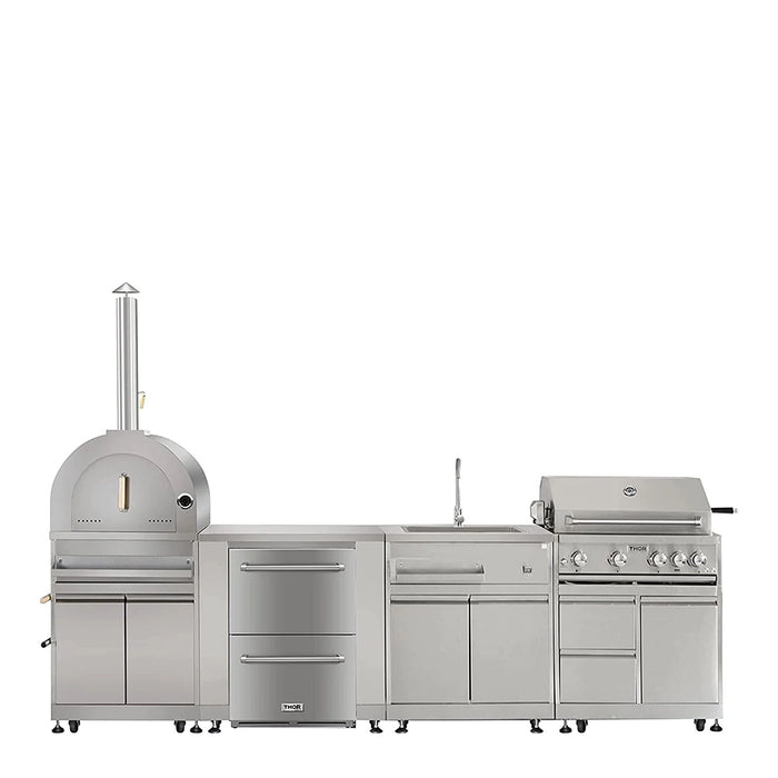 6-Piece Outdoor Kitchen Package,32 in. Built in Gas Propane Grill, Grill Cabinet, Kitchen Sink, 24 in. Undercounter Refrigerator, Fridge Cabinet, Pizza Oven in Stainless Steel