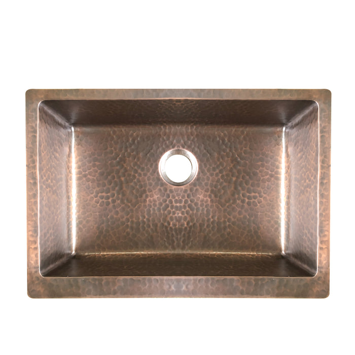 Copper Apron-Front Kitchen Sink Single Bowl, Medium,  Heavy Hammered, Grapevines Design