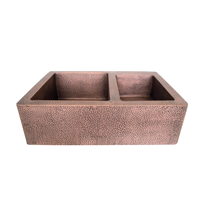 Copper Farmhouse Sink Double Bowl 70/30 Offset (In-Stock)