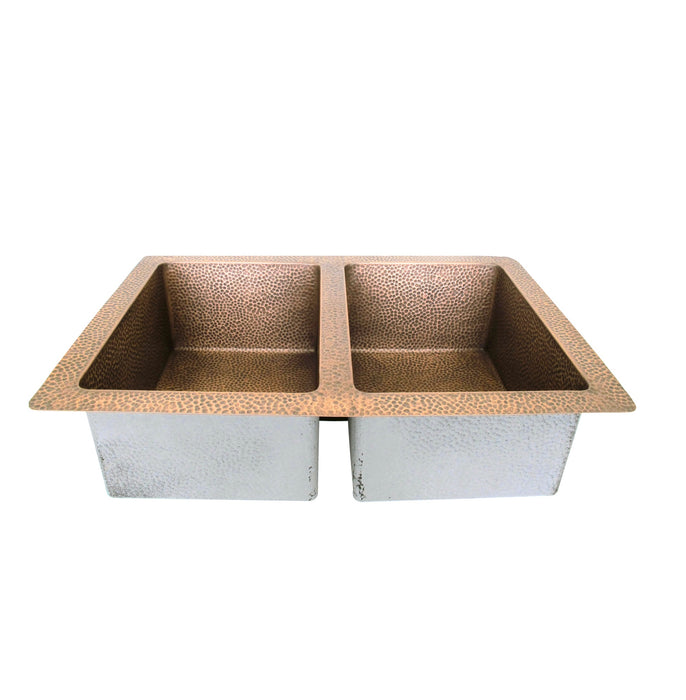 Copper Undermount Sink Double Bowl 50/50 Offset (In-Stock)
