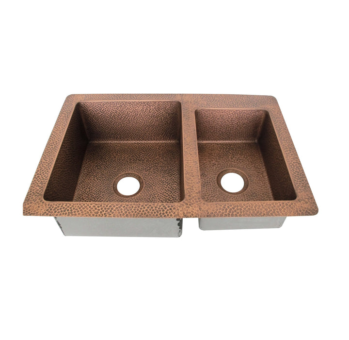 Copper Undermount Sink Double Bowl 70/30 Offset  (In-Stock)