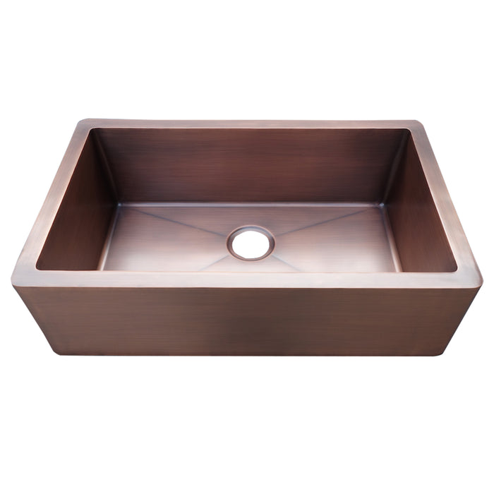 Copper Apron-Front Kitchen Sink Single Bowl, Medium, Smooth