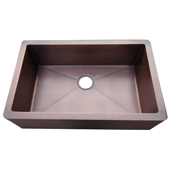 Copper Apron-Front Kitchen Sink Single Bowl, Medium, Smooth