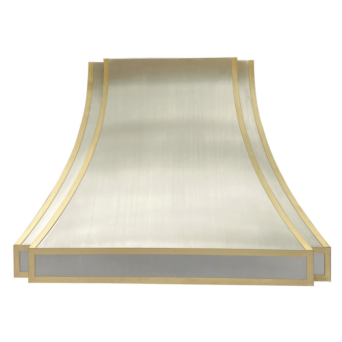 Curved Stainless Steel Custom Range Hood with Brass Straps for Noelle