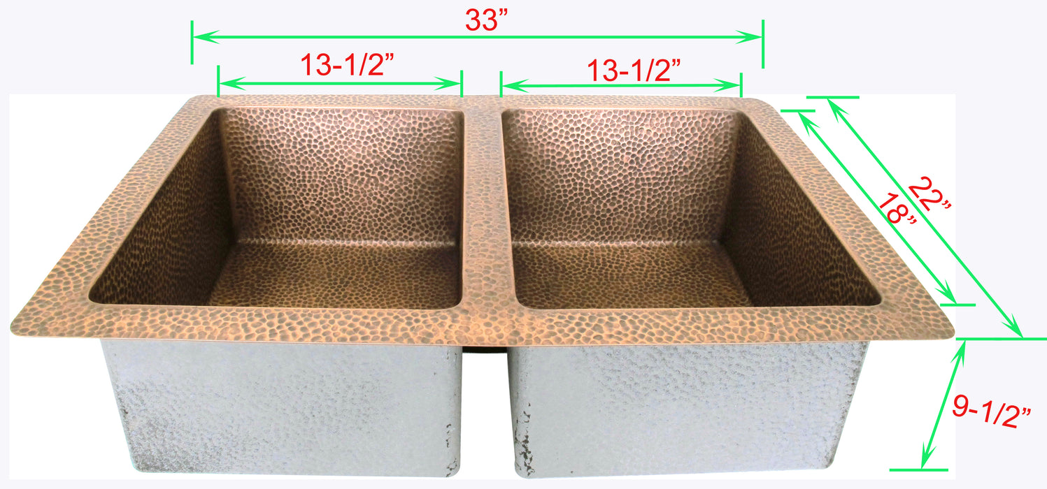 Copper Undermount Sink Double Bowl 50/50 Offset (In-Stock)