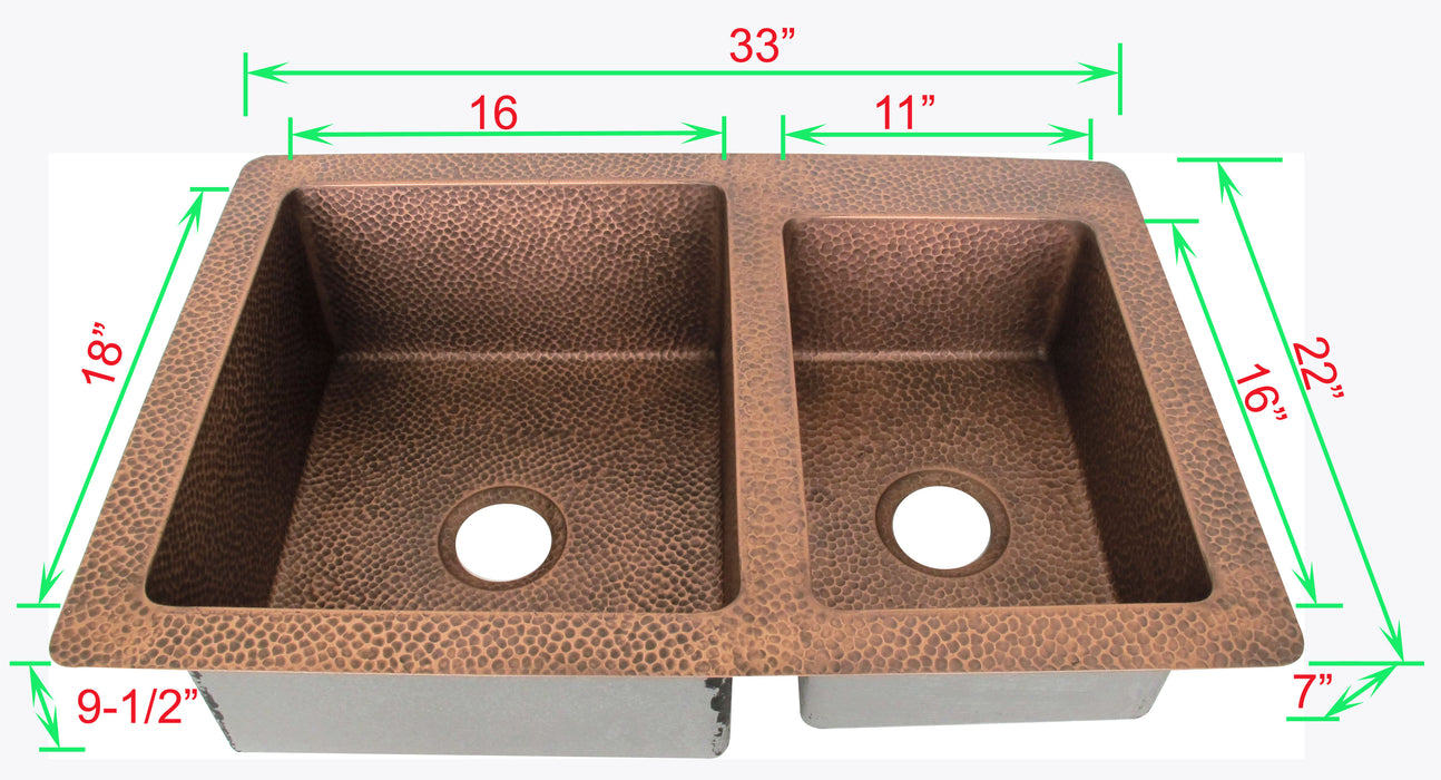 Copper Undermount Sink Double Bowl 70/30 Offset  (In-Stock)