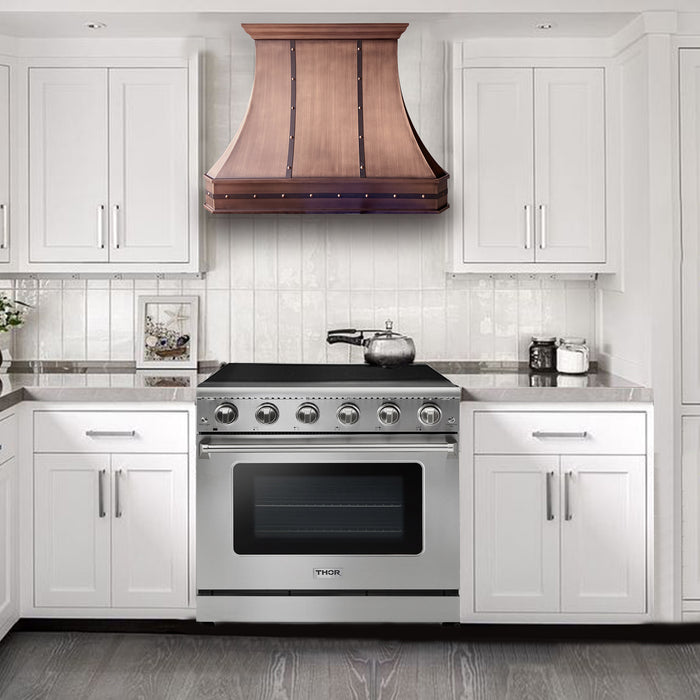 Kitchen Suite Thor Stainless Steel Gas Range & Curved Copper Kitchen Hood CT-VH30TR-LRG